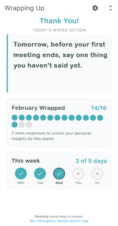 Clover ERA app showing today's micro action and monthly progress tracker