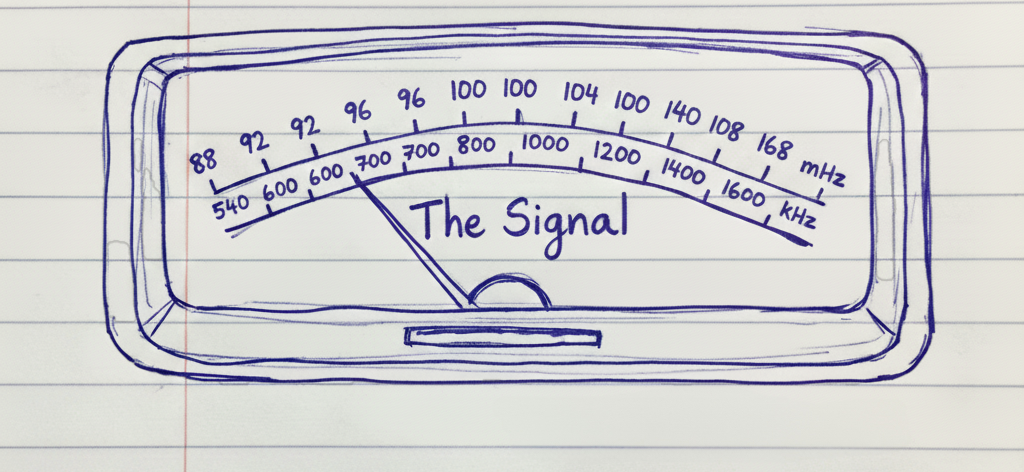 The Signal - hand-drawn radio dial on notebook paper